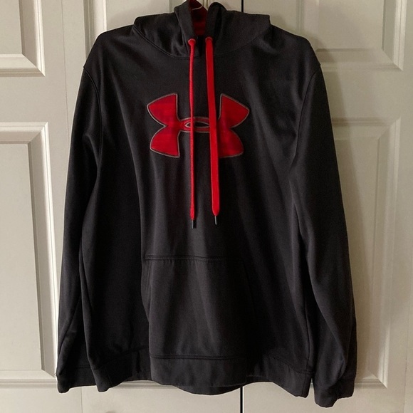 Under Armour Other - Under Armour mens 2XL/2TG charcoal grey hoodie big logo in red sweatshirt